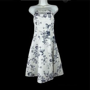 Teeze Me Strapless Floral Fit Flare Summer Dress blue/White